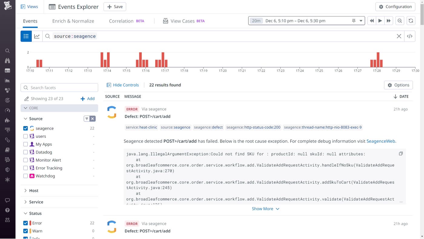 Seagence shows that an IllegalArgumentException error occurred on the /cart/add endpoint. Seagence shows that an IllegalArgumentException error occurred on the /cart/add endpoint.